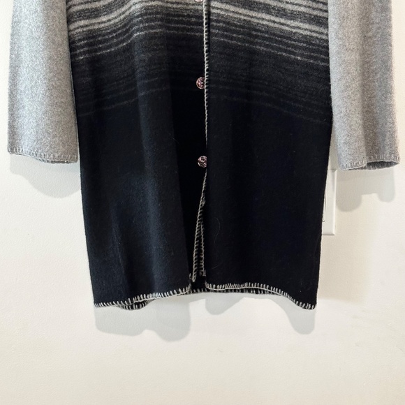 Cleo | Women’s 100% Wool Long Cardigan Coat Long Sleeve Gray and Black - Picture 5 of 7